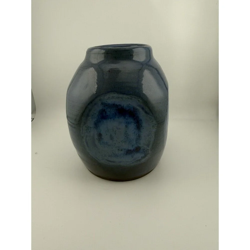Vintage Blue Studio Art Pottery Vase Handmade Signed/Marked 5.5” Abstract Glaze